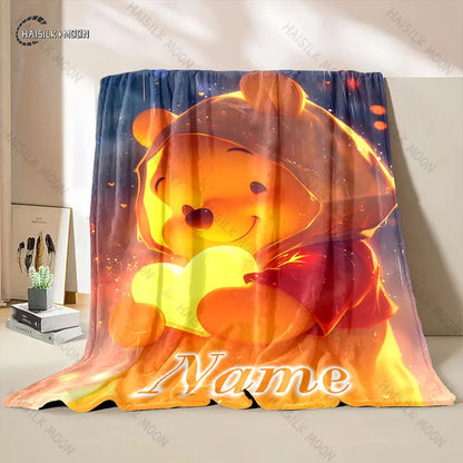 1PC Custom Name Winnie The Pooh Printed Blanket, All-Season Multi-Use for Nap, Camping, Travel, Car ,sofa Machine Washable
