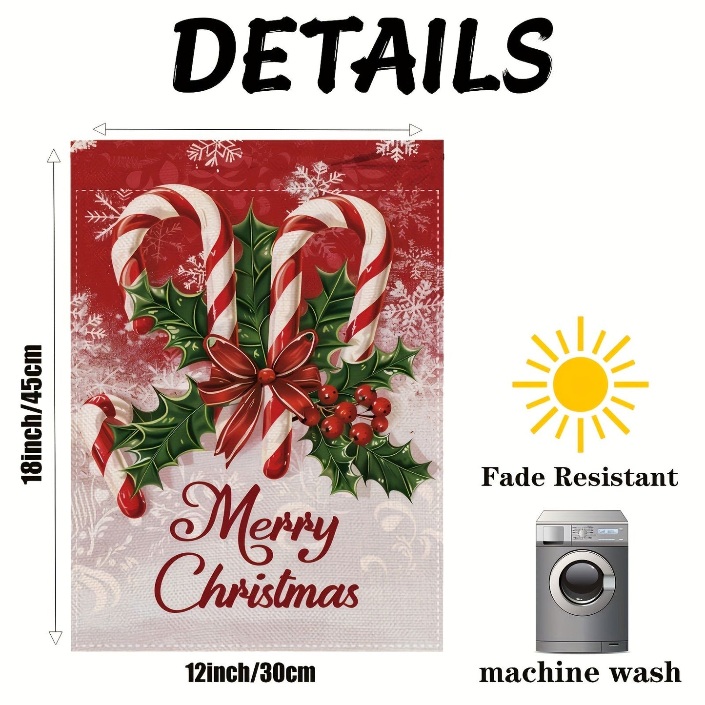 Merry Christmas Garden Flag Polyester Banner with Festive Holly Berries Cursive Letter Outdoor Garden Yard Christmas Decorations