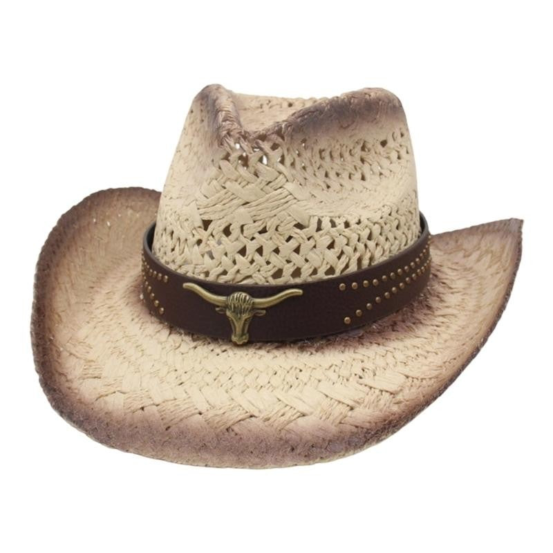 A52E Stylish Straw Cowboy Hats Multipurpose Western Headgear Comfortable Unisex Design For Festivals Daily Wear