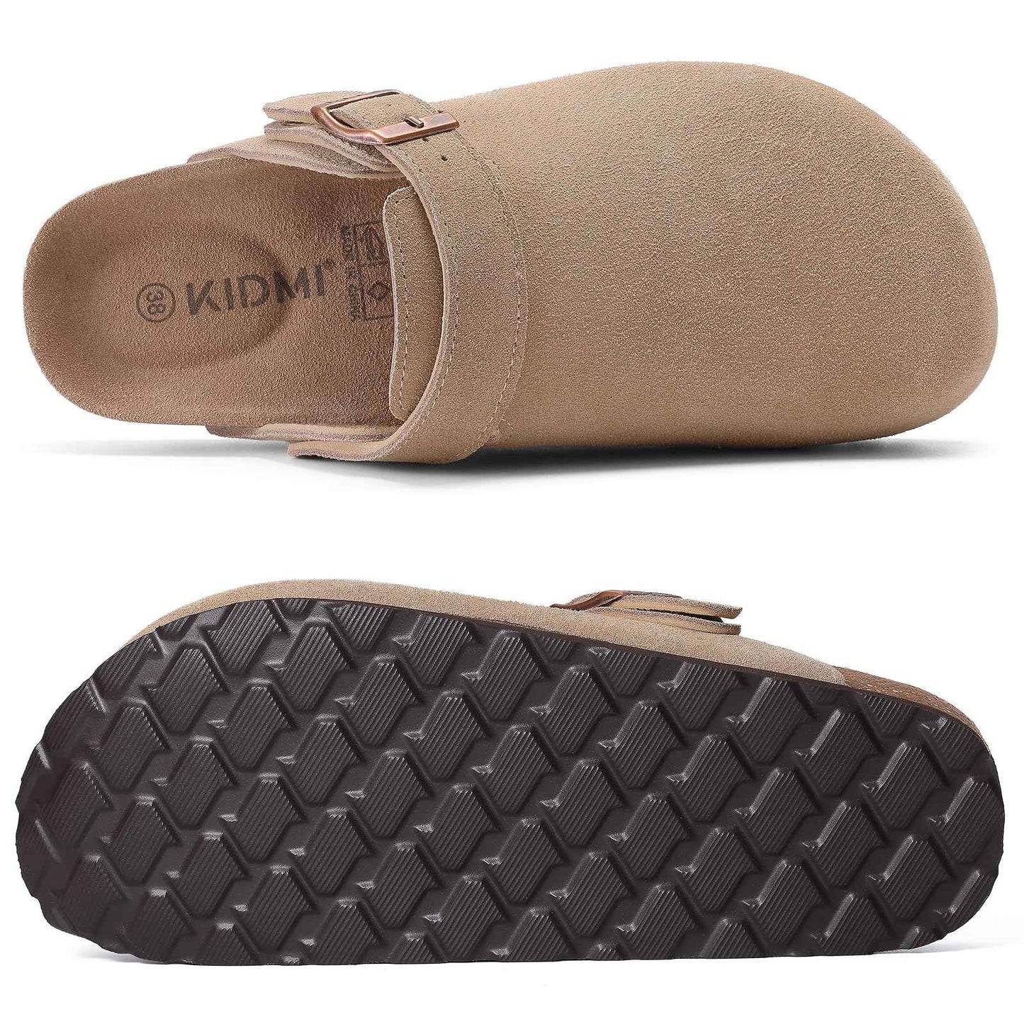 Crestar Women Cow Suede Clogs Cork Footbed Leather Mules Lady Outdoor Comfort Arch Support Potato Shoes With Adjustable Strap