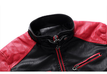2025 New Color Blocked Stand Up Collar PU Leather Motorcycle Bike Jackets for Men,multi-color Spring Autumn  Thin Casual PU Coat