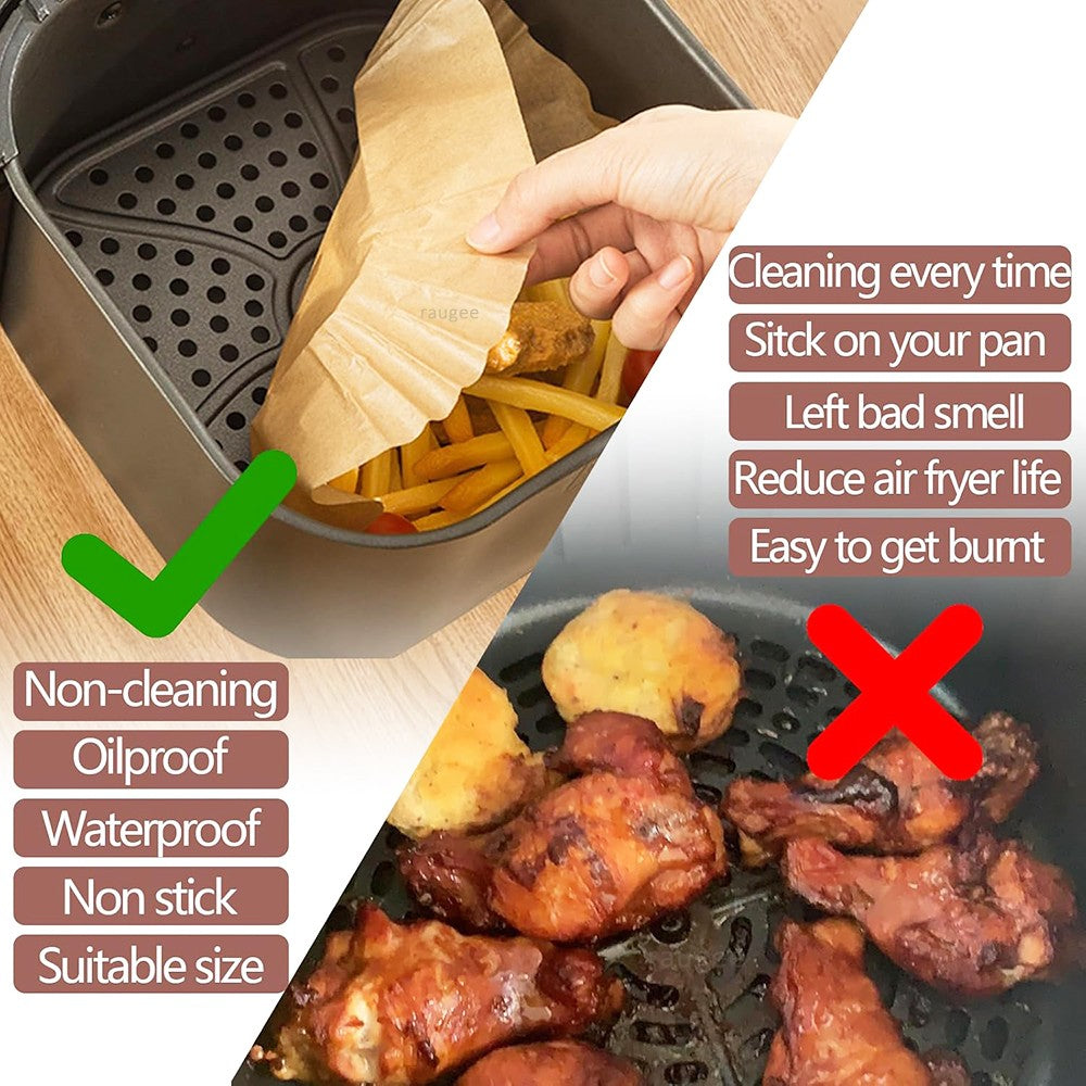 100pcs Air Fryer Paper Liners Disposable Non-Stick Parchment Paper Waterproof Oil-Proof Square Round Liners for Baking Roasting
