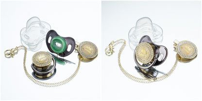 Miyocar Bling Custom Pure Green Pacifiers Bring 3 Replacement Silicone Teat Include All Size for Boy Girl Baby Shower Gift