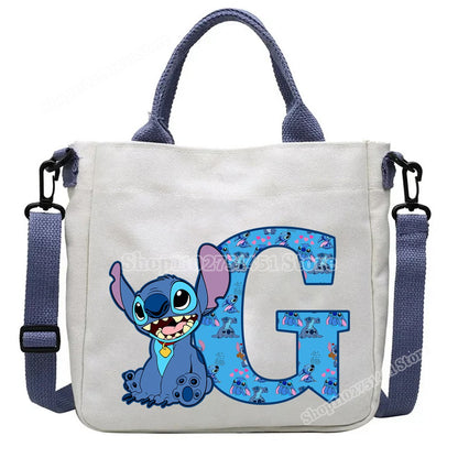 Disney Stitch Letter A-Z Print Shoulder Bags Cute Anime Action Figure Stich Purses Handbags Women Sling Messenger Bag Gift