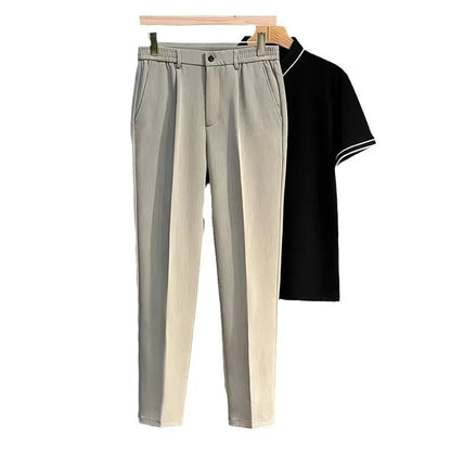 Men's Straight-Leg Casual Pants Plus Size Slim Fit Black Autumn/Winter Suit Pants Simple Style Ninemeter Shorts