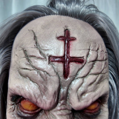 Scary Old Demon Latex Mask Full Head Long Gray Hair Horror Monster Halloween Cosplay Party Prop