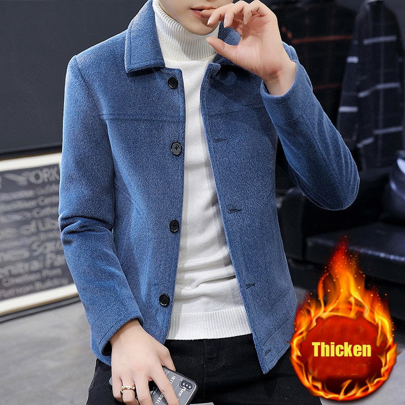 Autumn Winter Short Woolen Coat Merino Wool Men Korean Mink Imitation Jacket Trendy Heavy Clothes Mens Overcoat Heren Jas