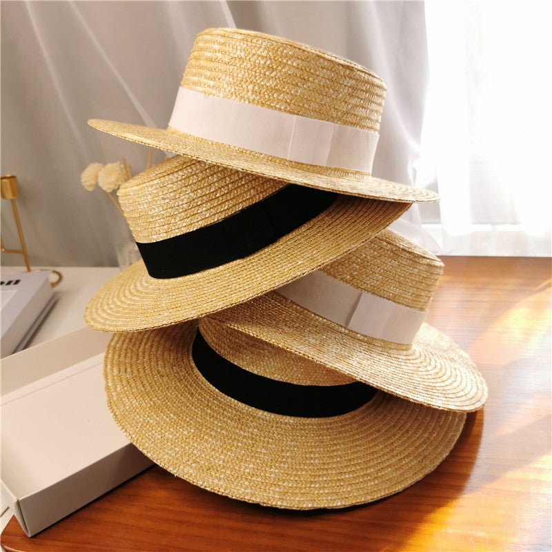 Chapéu de sol feminino de verão com aba larga, Fedora, palha de trigo natural, chapéu de praia, chapéu de sol feminino de ráfia, Panamá Jazz