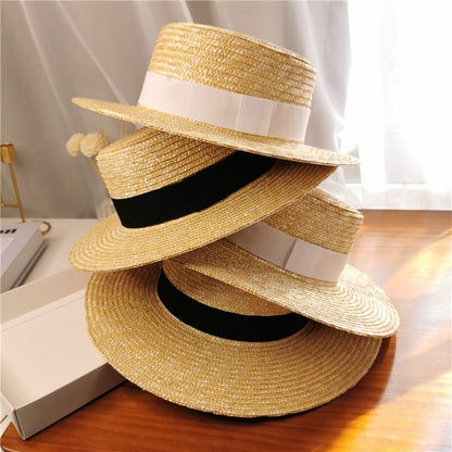 Chapéu de sol feminino de verão com aba larga, Fedora, palha de trigo natural, chapéu de praia, chapéu de sol feminino de ráfia, Panamá Jazz