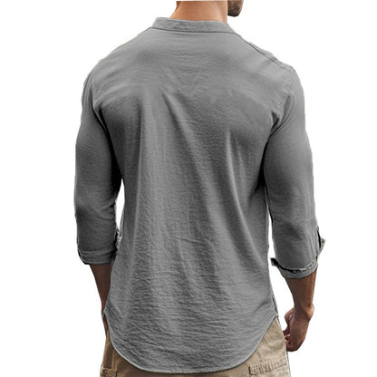 Men's Henry Shirts Cotton Linen Slim Fit Causal Hawaiian Solid Color Basic Style Spring Summer Breathable Men Clothing