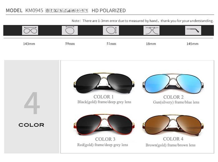 Outdoor Driving Sunglasses Mens Fashion Pilot Polarized Sun Glasses Men Women Polycarbonate Lenses 0945