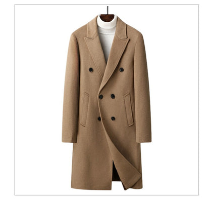 Winter Men's Woolen Coat Thicken Warm Trench Coat Men Wool Casual Double Fashion Breasted Long Overcoat Men