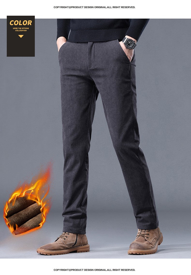 Khaki Black Gray Fleece Men's Corduroy Casual Pants Chenille Thick Stretch Business Trousers Mid-rise Brand Winter Thermal Pants