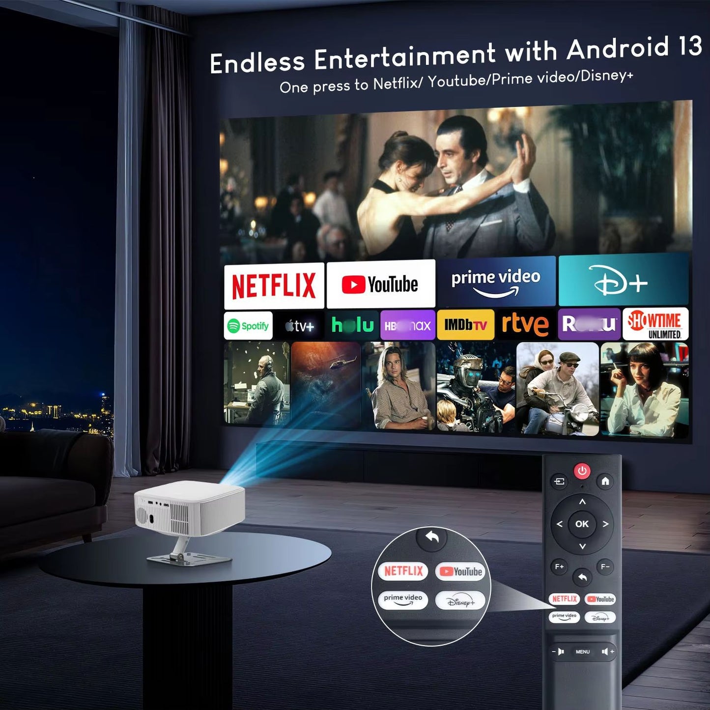 Projetor Salange Netflix P92MAX Smart Android 13 1080P BT5.2 WiFi6 12000L Foco Eletrônico Correção Trapezoidal Automática 4K Filmes Cinema Doméstico HD