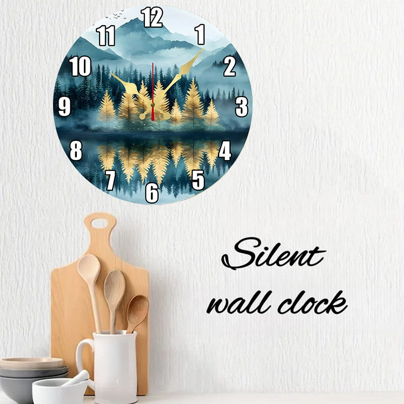 Natural Scenery Wooden Round Silent Hanging Wall Clock,Suitable For Living Room,Office,Study Room,Bedroom,Home Decoration
