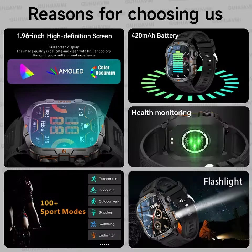 2025 Novo Para Xiaomi Militar Grau Smart Watch Masculino Tela AMOLED de 1.96" 5ATM À Prova D'Água Esportes Rastreador de Fitness Chamada BT Smartwatch