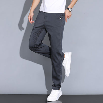 2024 Summer Thin Men Straight Casual Men's Pants Slim Stretch Elastic Waist Male Trousers Solid Color Brand Clothing Coffee
