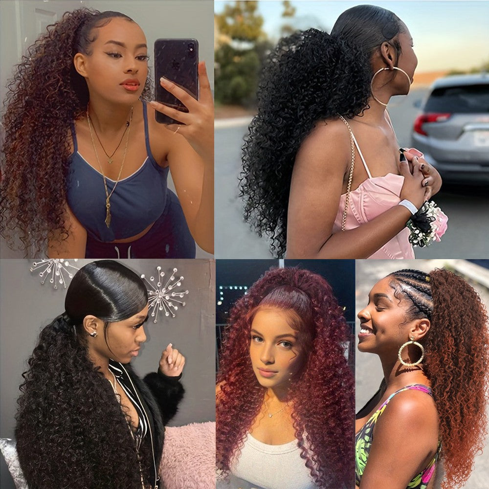 Aplique de Cabelo Humano Rabo de Cavalo Crespo Afro Cacheado com Cordão de 8 a 26 Polegadas 3C 4A Brasileiro Remy 100% Cabelo Humano para Mulheres