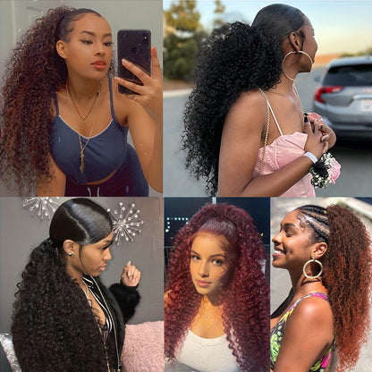 Aplique de Cabelo Humano Rabo de Cavalo Crespo Afro Cacheado com Cordão de 8 a 26 Polegadas 3C 4A Brasileiro Remy 100% Cabelo Humano para Mulheres