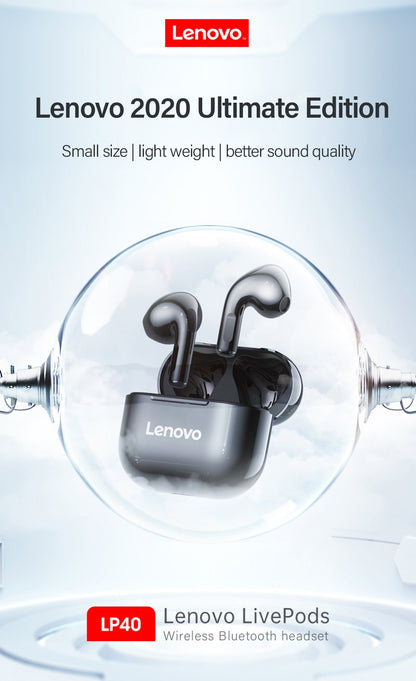 Lenovo LP40PRO/LP40 5 peças Fone de Ouvido Sem Fio Bluetooth 5.0 Estéreo Duplo Redução de Ruído Graves Controle de Toque Longa Espera 230mA