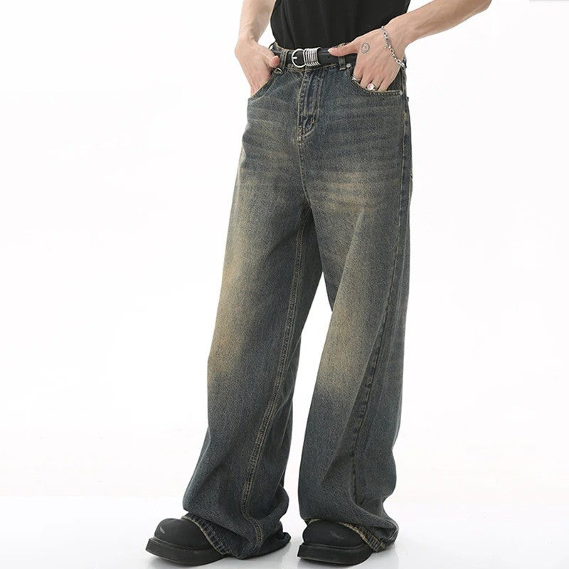 New Men's Baggy Straight Leg Wide Leg Jeans Male Fashion Vintage Wash Casual Denim Pants Youth Popular Brand Streetwear Trousers
