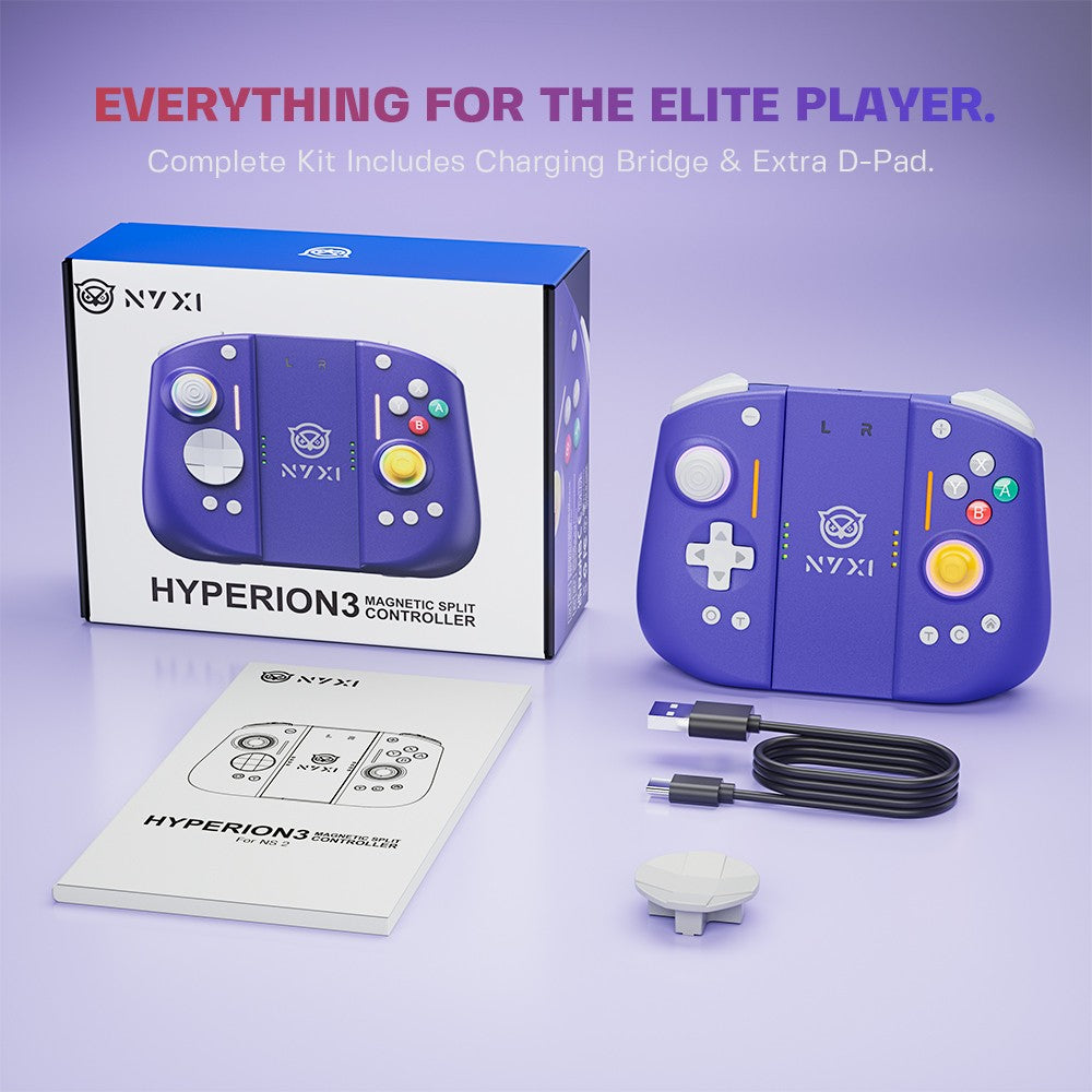 NYXI Hyperion 3 Hall Effect Controller No Drift, Full Mechanical Switches, 9-Axis Gyro, Magnetic Joypad for Nintendo Switch 2, Wireless Gamepad Purple
