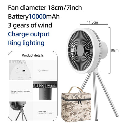 10000mAh 4000mAh Camping Fan Rechargeable Desktop Portable Circulator Wireless Ceiling Electric Fan with Power Bank LED Lighting