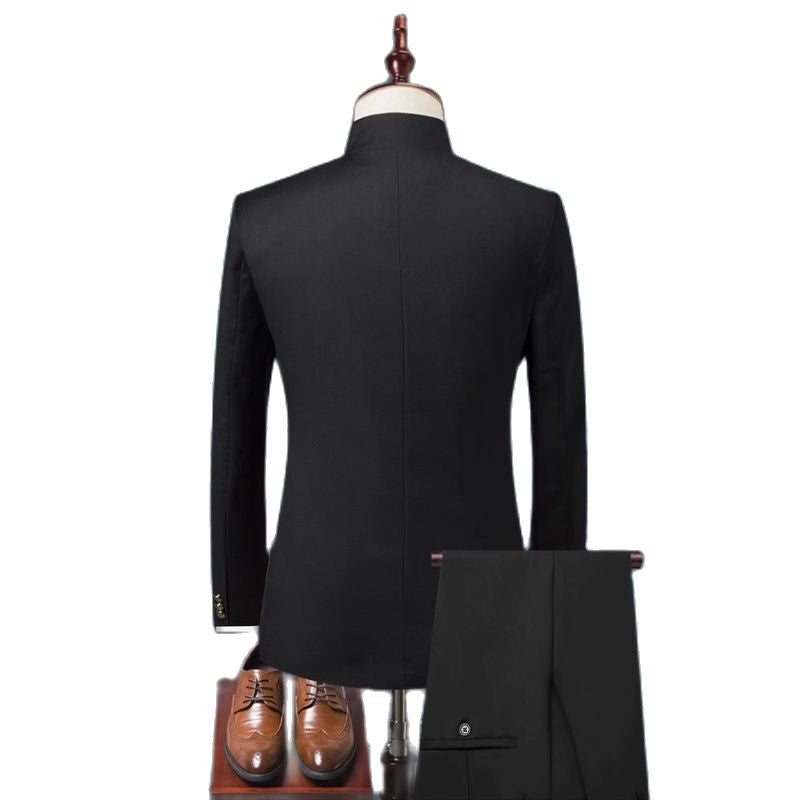 (Jacket+Pants) Men Fashion Simple Wedding Suit Black / Blue / Wine Red 2025 Homme Stand up Collar Business Social Dress 2Piece