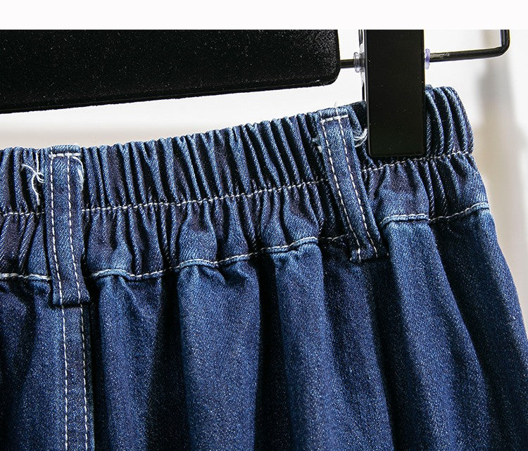 Plus Size Denim Skirt Women Summer 2025 New Korean Style High Waist A Line Pleated Long Jean Skirt Casual Women Maxi Skirt