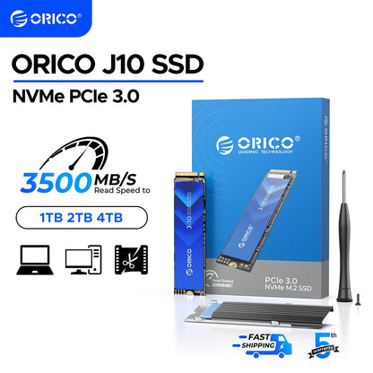 SSD NVMe PCIe 3.0 Gen3 x4 NVMe SSD 3500Mbps M.2 M Key 2280mm 1TB ORICO J10 com Colete de Resfriamento