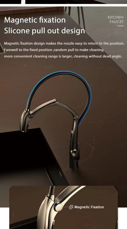 Luxury Gunmetal Brass Kitchen Faucet with LED Display,Sensor&Pull-Out 3-Function Spray,Touchless High Pressure Water-Saving Tap