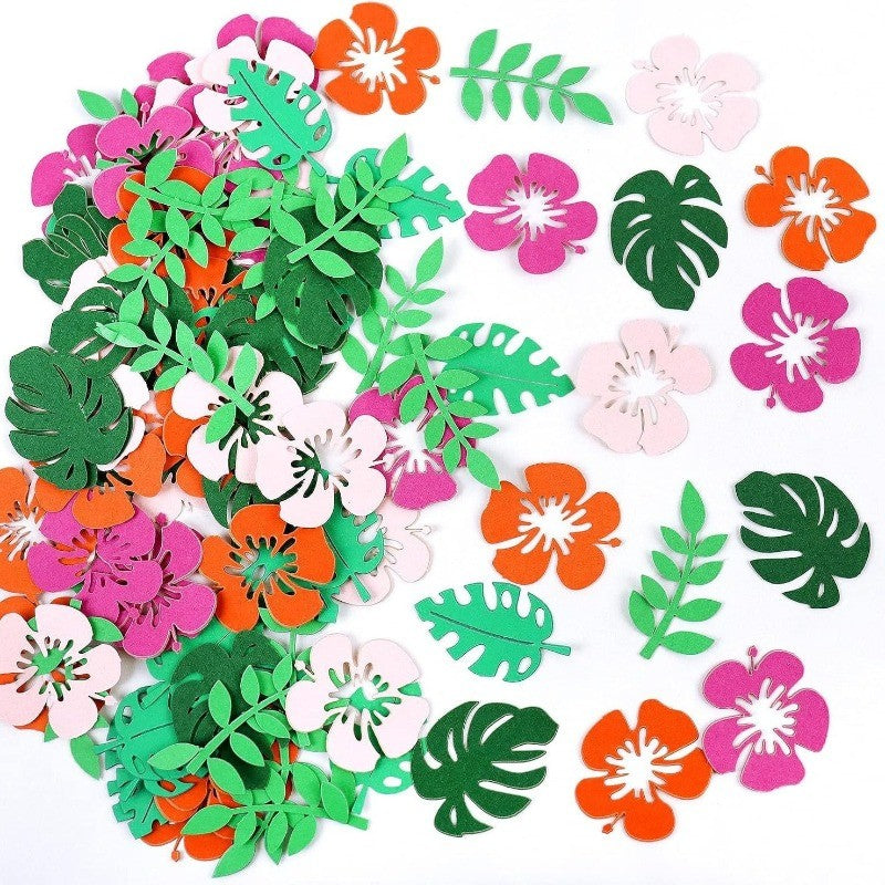 200/100Pcs Hawaiian Table Confetti Luau Summer Birthday Party Supplies Tropical Flower Palm Leaf Confetti Beach Party Decor Gift