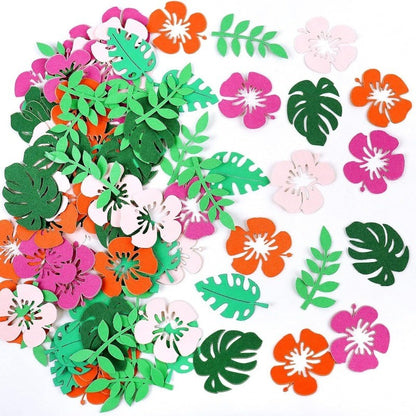 200/100Pcs Hawaiian Table Confetti Luau Summer Birthday Party Supplies Tropical Flower Palm Leaf Confetti Beach Party Decor Gift