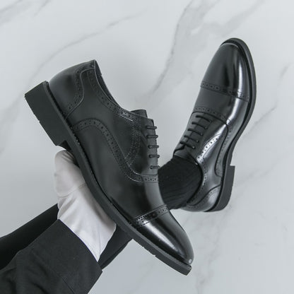 Men Oxford Shoes PU Solid Color Low Heel Classic Blok Carving Men Shoes Size 38-46