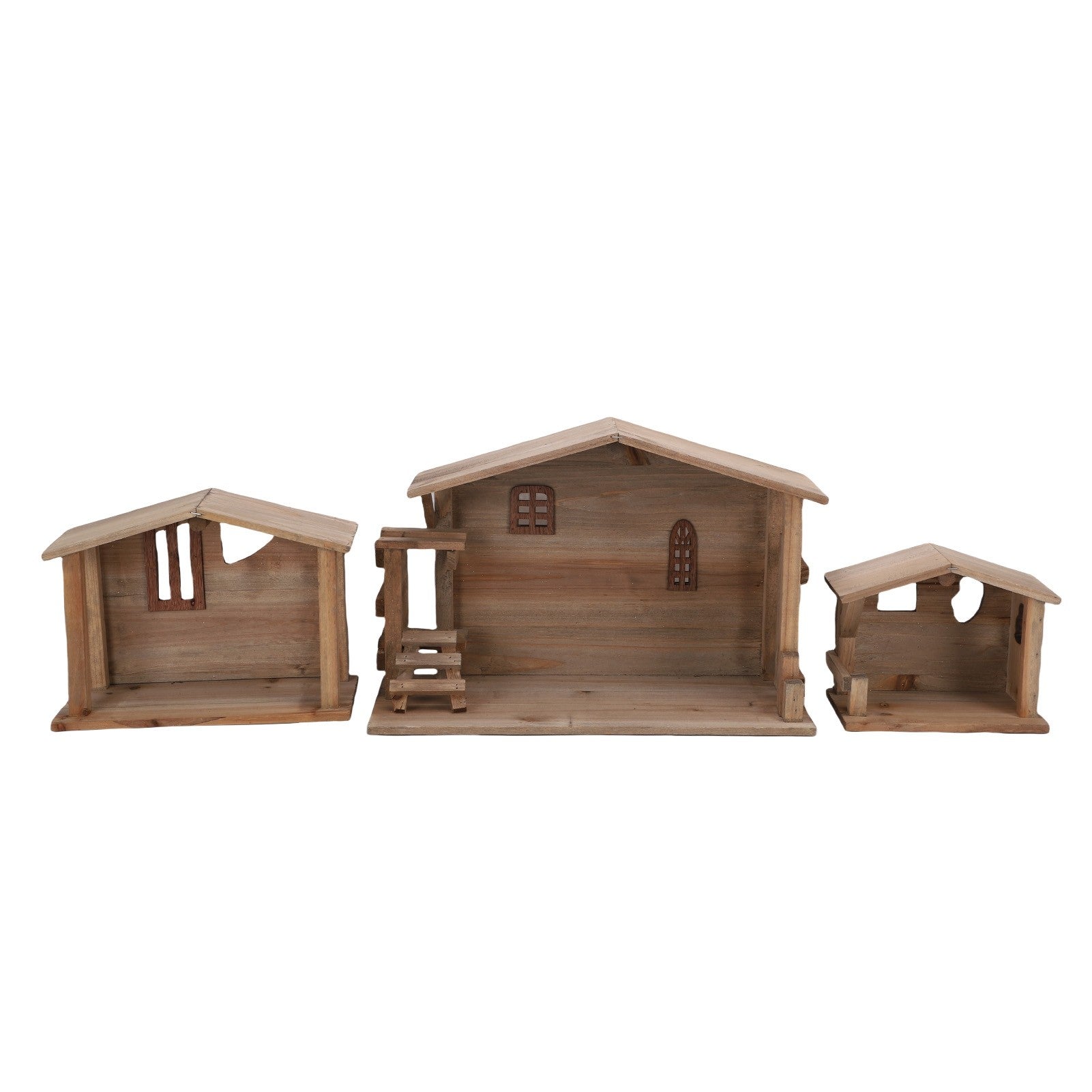Wooden Christmas Stable Decor - Solid Wood Rustic Stackable House Ornament for Tabletop, Fireplace, Kitchen & Holiday DIY