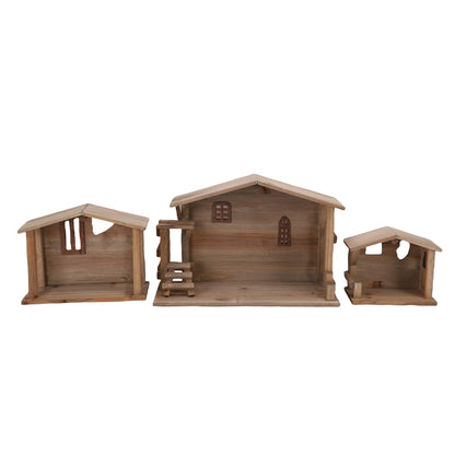 Wooden Christmas Stable Decor - Solid Wood Rustic Stackable House Ornament for Tabletop, Fireplace, Kitchen & Holiday DIY