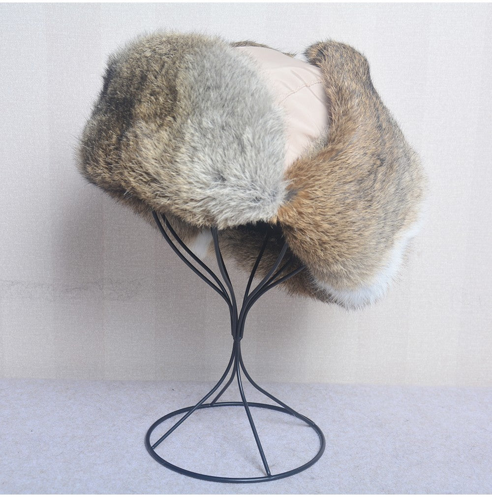 New Russia Winter Real fur Hat Men Outdoor Windproof Super Warm Real Rabbit Fur Bomber Hats Natural Soft Natural Rabbit Fur Caps