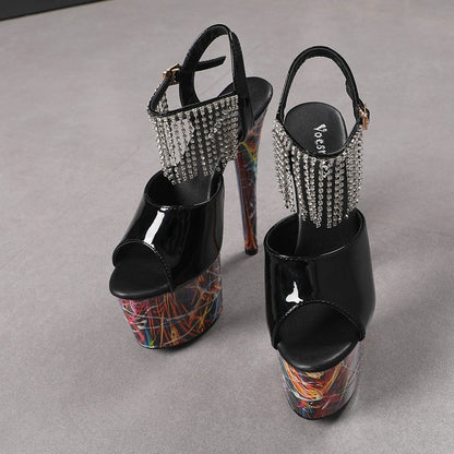 17CM Summer Shoes Women luxury Sandals Platform Ladies Shoes Stripper Womens High Heels Geometric Fluorescent Night light Heels