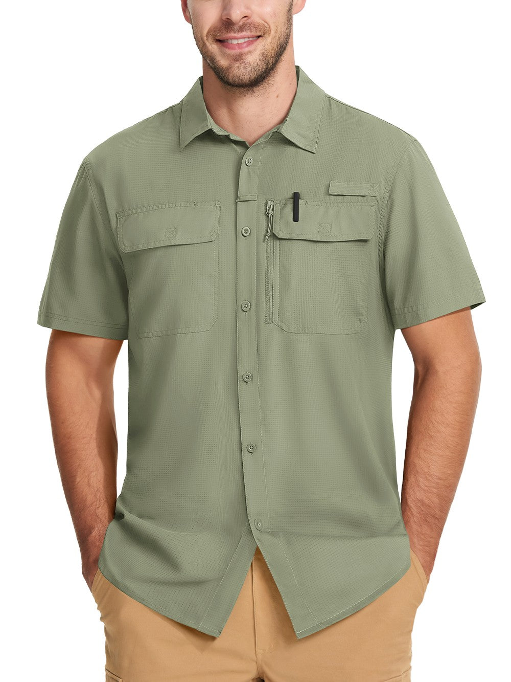 TACVASEN Short Sleeve Fishing Shirts Men's UPF 50+ Sun Protection Cargo Work Shirts Mesh Breathable Quick Dry Hiking Shirts Man