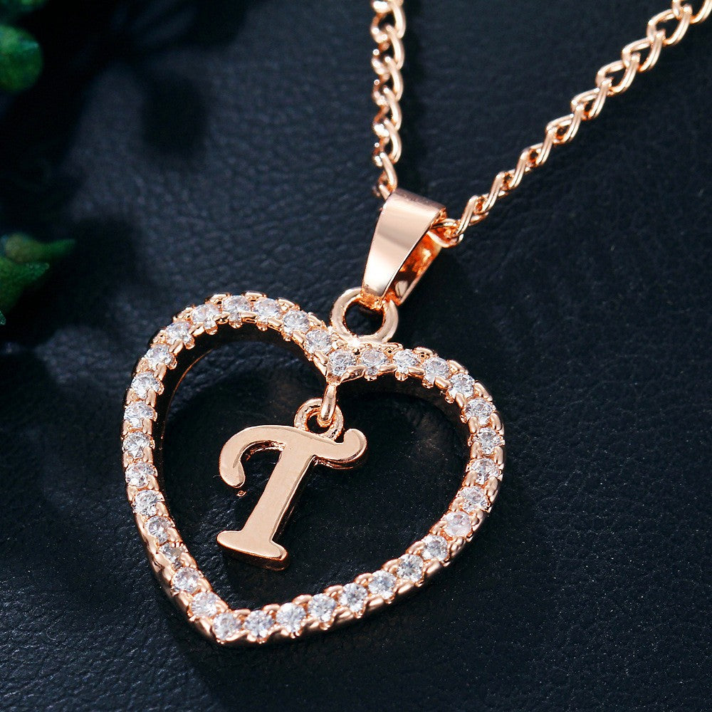 Customizable Love Pendant Necklace with Zircon 26 Letter Initial Jewelry for Men And Women
