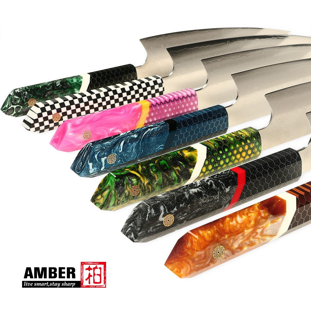 Professional Japanese Kitchen kiritsuke Knife 67-layer Damascus Steel Custom 8 inch Chef Knife with multicolour Resin Handle