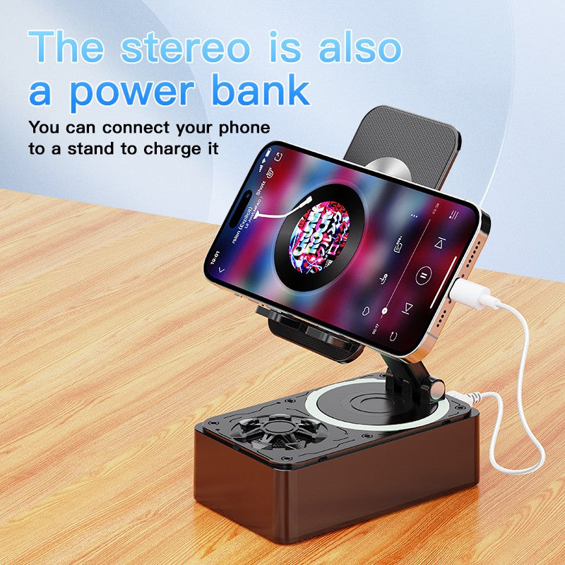 Caixa de som Bluetooth 3 em 1 com power bank e suporte dobrável para celular, com almofadas antiderrapantes para reuniões em vídeo e transmissões ao vivo