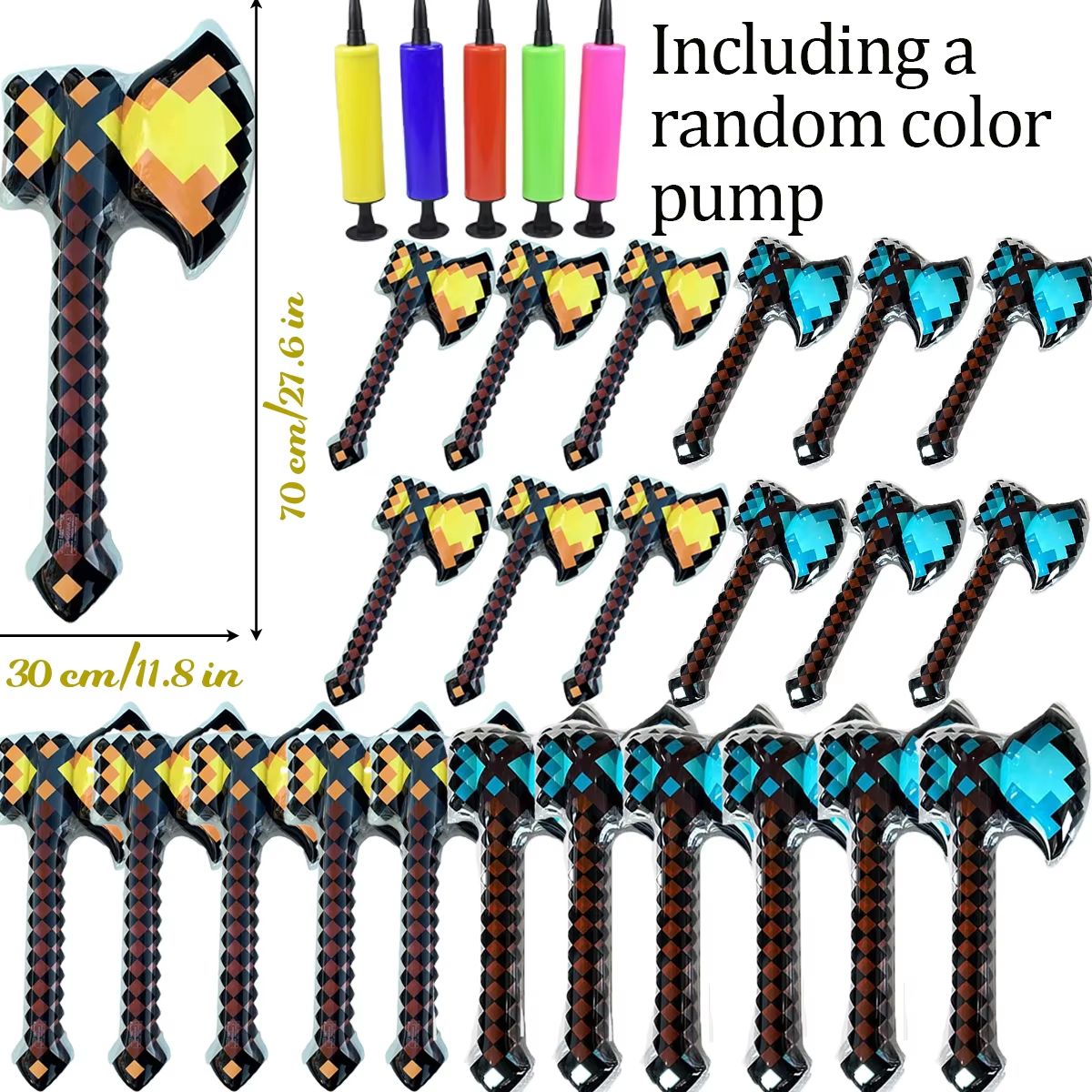 12-72Pcs Inflatable Weapons for Kids Pixel Diamond Swords Inflatable Sword for Theme Party Birthday Halloween Party Cosplay