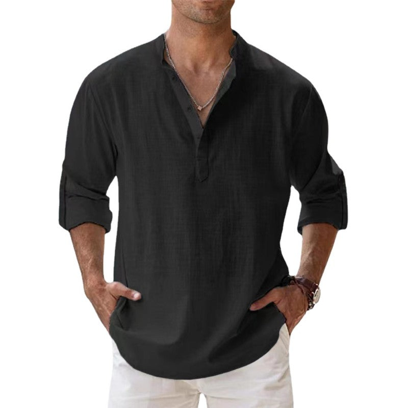2023 New Men's Linen Long Sleeve Breathable Shirt Solid Color Casual  Basic Cotton Linen Shirt Tops  S-5XL