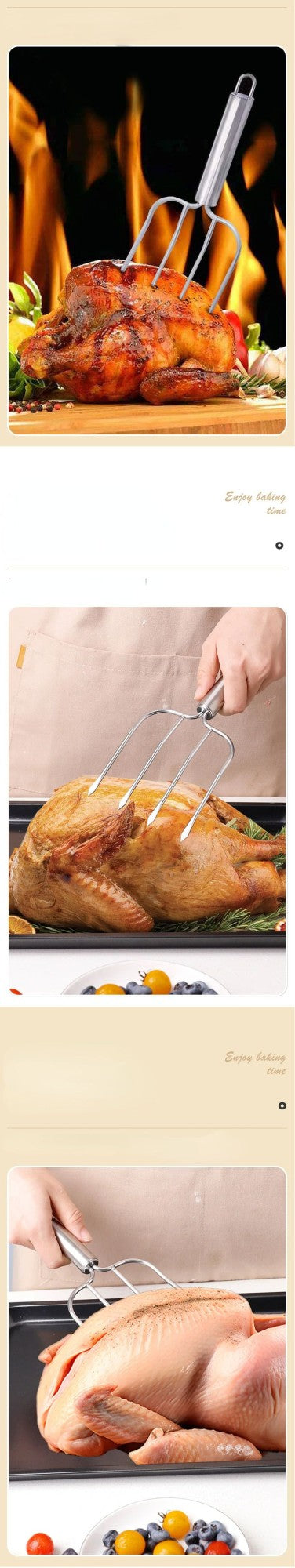 1pcs Stainless Steel Four Needle Turkey Fork Lamb Leg Skewer Barbecue Fork Steak Fork BBQ Outdoor Barbecue Tool