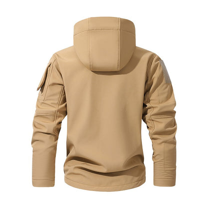 Men's Silent Soft Shell Camouflage Tactical Jacket Waterproof Warm Fleece Hunting Jackets Outdoor Hiking Fishing Hooded Coat