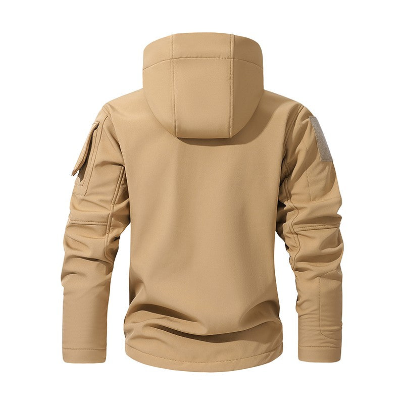 Men's Silent Soft Shell Camouflage Tactical Jacket Waterproof Warm Fleece Hunting Jackets Outdoor Hiking Fishing Hooded Coat