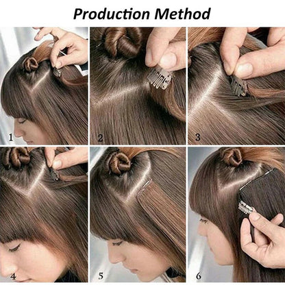 Aplique de Cabelo Sintético Liso Longo 24 Polegadas 7 Peças/Conjunto 16 Clipes Penteado Preto Loiro Extensões de Cabelo