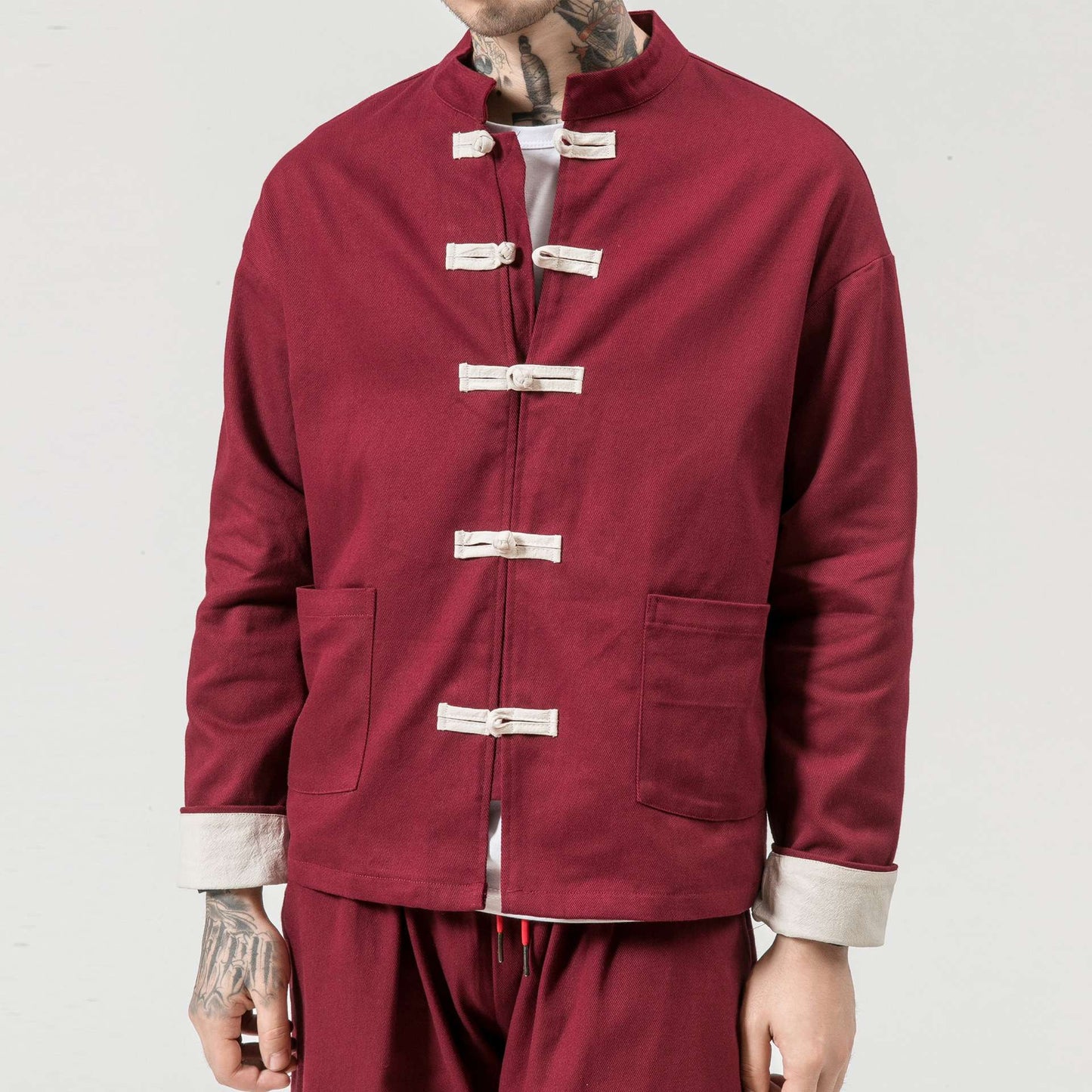 Chinese Wind Cotton Buckle Large Men's Casual Jacket Jacket Retro Stand-up Collar Tang Suit Top Batch