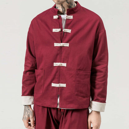 Chinese Wind Cotton Buckle Large Men's Casual Jacket Jacket Retro Stand-up Collar Tang Suit Top Batch